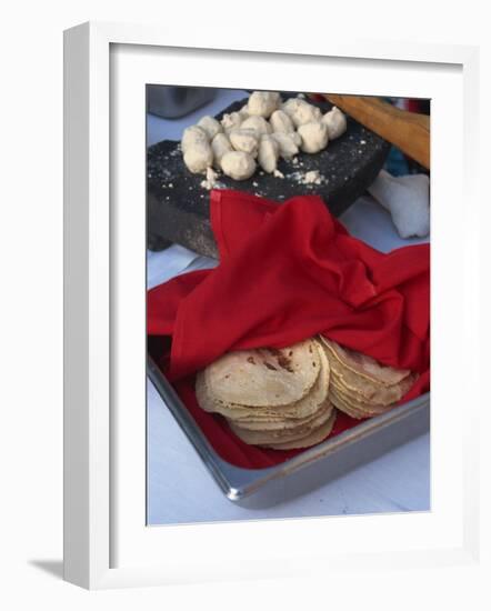 Close-Up of Tortillas in a Tray Covered by a Red Cloth, in Mexico, North America-Michelle Garrett-Framed Photographic Print