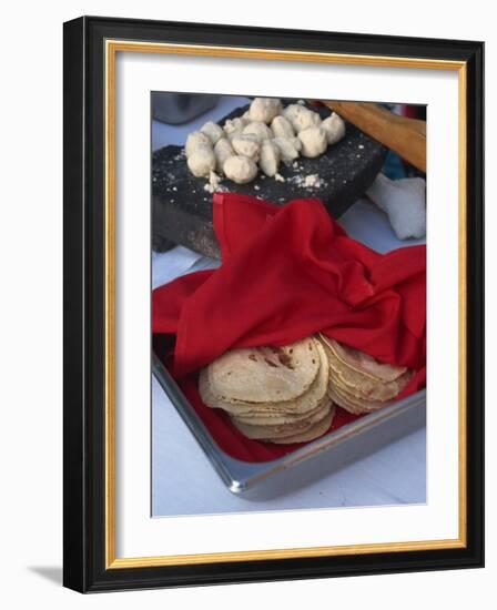 Close-Up of Tortillas in a Tray Covered by a Red Cloth, in Mexico, North America-Michelle Garrett-Framed Photographic Print