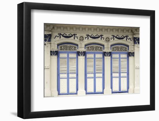 Close-Up of Traditional Old Houses with Shuttered Windows and Decorative Mouldings in Little India-John Woodworth-Framed Photographic Print