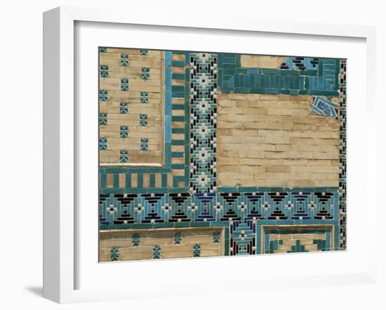 Close-Up of Turquoise Ceramics, Shah-I-Zinda Mausoleum, Samarkand, Uzbekistan, Central Asia-Upperhall-Framed Photographic Print