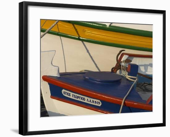 Close up of Two Freshly Painted Fishing Boats, Sitia, Crete, Greek Islands, Greece-Eitan Simanor-Framed Photographic Print