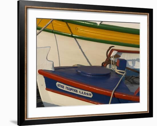 Close up of Two Freshly Painted Fishing Boats, Sitia, Crete, Greek Islands, Greece-Eitan Simanor-Framed Photographic Print