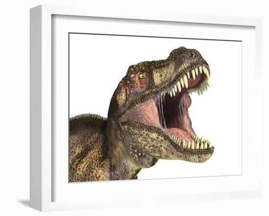 Close-Up of Tyrannosaurus Rex Dinosaur with Mouth Open-null-Framed Art Print