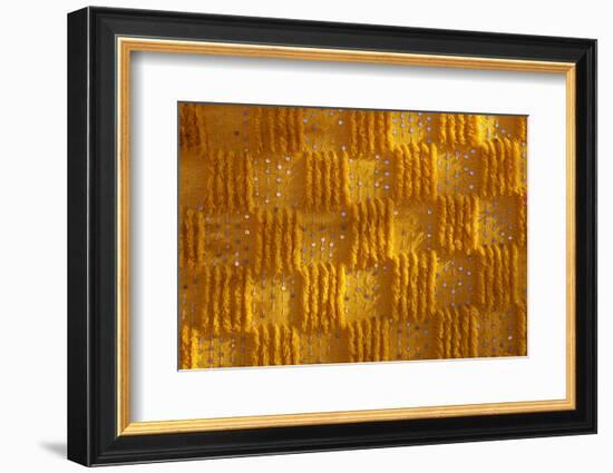 Close-up of vertical rug, hanged to the wall, used as decoration.-Michele Molinari-Framed Photographic Print