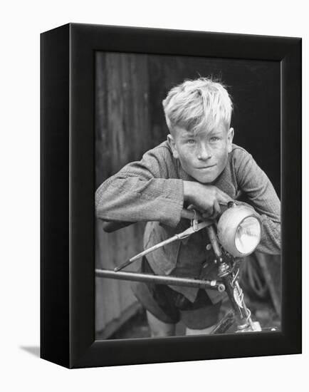 Close Up of Village Boy Posing with His Bicycle-Walter Sanders-Framed Premier Image Canvas