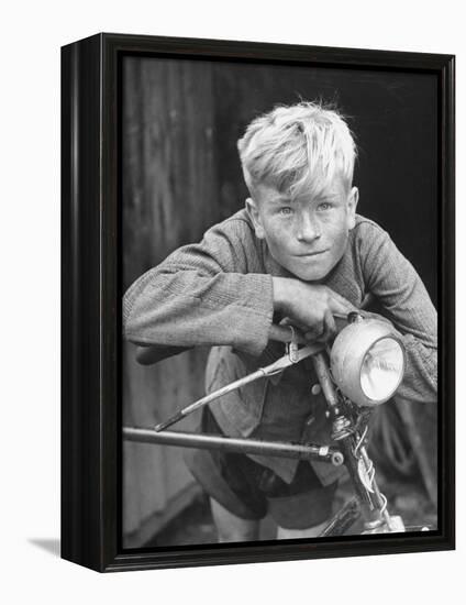 Close Up of Village Boy Posing with His Bicycle-Walter Sanders-Framed Premier Image Canvas