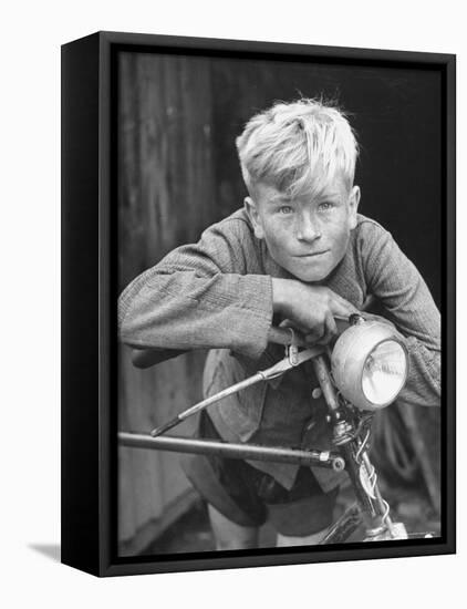 Close Up of Village Boy Posing with His Bicycle-Walter Sanders-Framed Premier Image Canvas