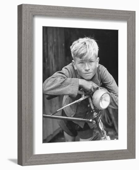 Close Up of Village Boy Posing with His Bicycle-Walter Sanders-Framed Photographic Print