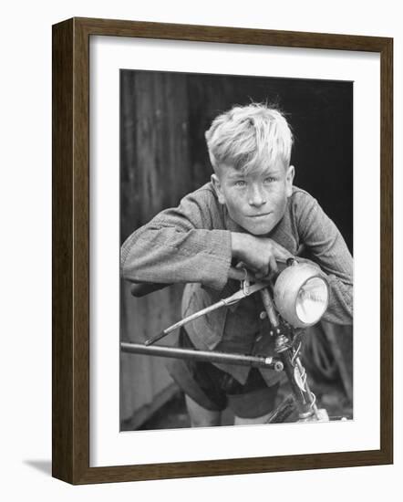 Close Up of Village Boy Posing with His Bicycle-Walter Sanders-Framed Photographic Print