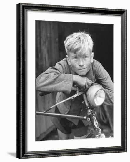 Close Up of Village Boy Posing with His Bicycle-Walter Sanders-Framed Photographic Print