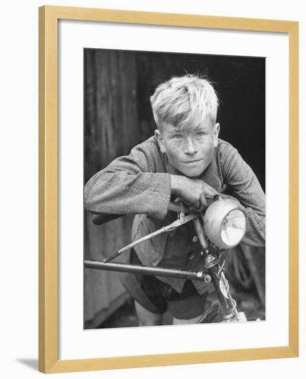 Close Up of Village Boy Posing with His Bicycle-Walter Sanders-Framed Photographic Print