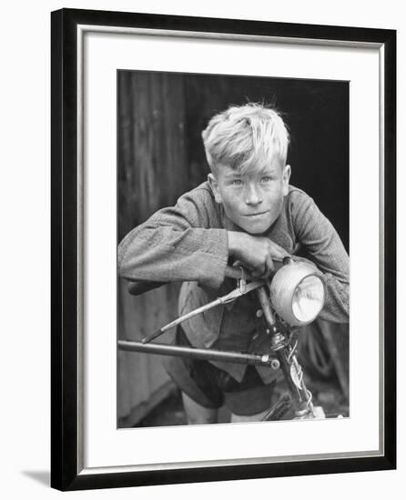 Close Up of Village Boy Posing with His Bicycle-Walter Sanders-Framed Photographic Print