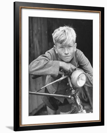 Close Up of Village Boy Posing with His Bicycle-Walter Sanders-Framed Photographic Print