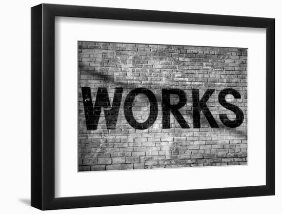 Close-up of weathered brick wall with word 'Works' painted on it, Oakland, Alameda County, Calif...-Panoramic Images-Framed Photographic Print