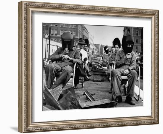 Close-Up of Welding School Float in Parade for National Defense Day During WWII-null-Framed Photographic Print