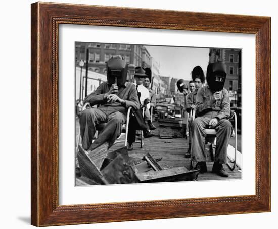 Close-Up of Welding School Float in Parade for National Defense Day During WWII-null-Framed Photographic Print