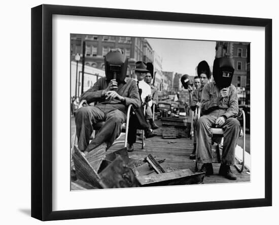 Close-Up of Welding School Float in Parade for National Defense Day During WWII-null-Framed Photographic Print