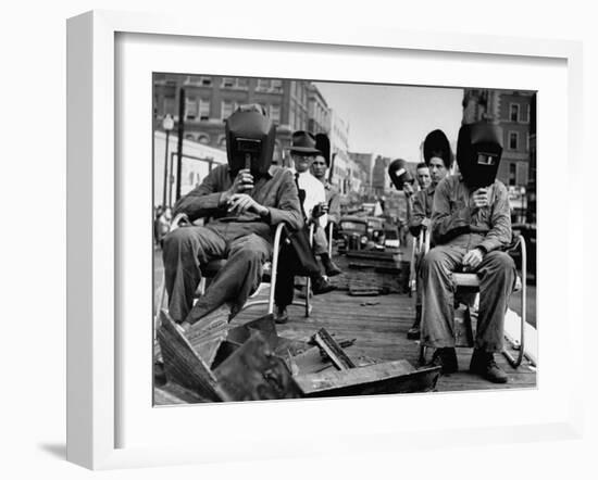 Close-Up of Welding School Float in Parade for National Defense Day During WWII-null-Framed Photographic Print