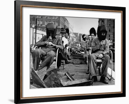 Close-Up of Welding School Float in Parade for National Defense Day During WWII-null-Framed Photographic Print