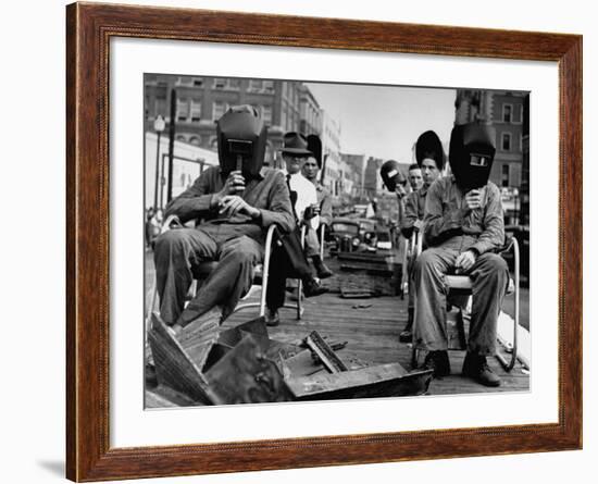 Close-Up of Welding School Float in Parade for National Defense Day During WWII-null-Framed Photographic Print