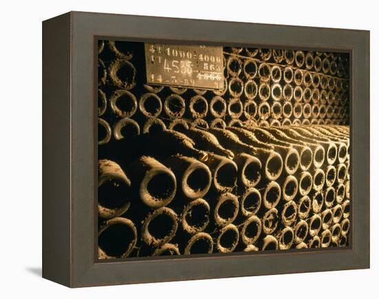 Close-up of Wine Bottles in a Cellar of Bollinger, Ay, Champagne, France-null-Framed Premier Image Canvas