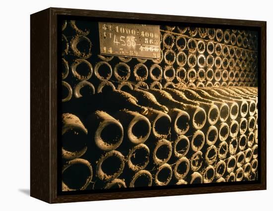 Close-up of Wine Bottles in a Cellar of Bollinger, Ay, Champagne, France-null-Framed Premier Image Canvas