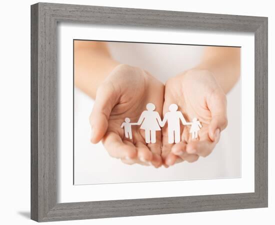 Close Up of Womans Cupped Hands Showing Paper Man Family-dolgachov-Framed Photographic Print