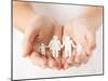 Close Up of Womans Cupped Hands Showing Paper Man Family-dolgachov-Mounted Photographic Print