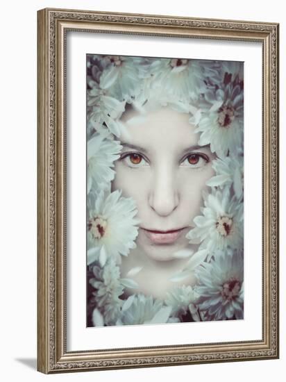 Close Up of Young Girls Face in Flowers-Carolina Hernandez-Framed Photographic Print