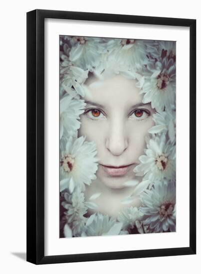 Close Up of Young Girls Face in Flowers-Carolina Hernandez-Framed Photographic Print