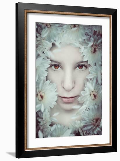 Close Up of Young Girls Face in Flowers-Carolina Hernandez-Framed Photographic Print