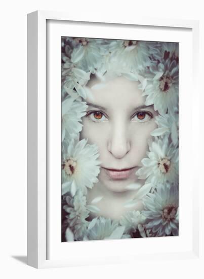 Close Up of Young Girls Face in Flowers-Carolina Hernandez-Framed Photographic Print