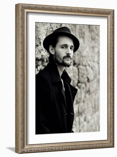 Close Up of Young Male Figure Wearing Black Jacket and Hat with Beard-Torsten Richter-Framed Photographic Print