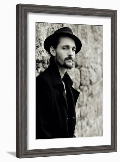 Close Up of Young Male Figure Wearing Black Jacket and Hat with Beard-Torsten Richter-Framed Photographic Print