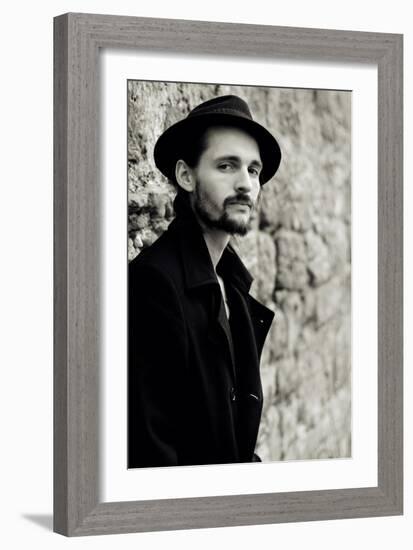 Close Up of Young Male Figure Wearing Black Jacket and Hat with Beard-Torsten Richter-Framed Photographic Print