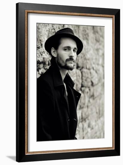 Close Up of Young Male Figure Wearing Black Jacket and Hat with Beard-Torsten Richter-Framed Photographic Print