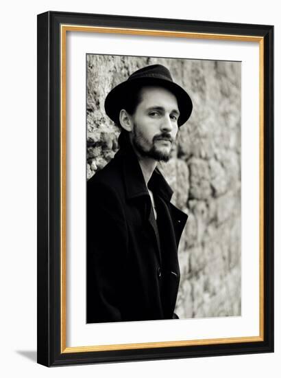 Close Up of Young Male Figure Wearing Black Jacket and Hat with Beard-Torsten Richter-Framed Photographic Print