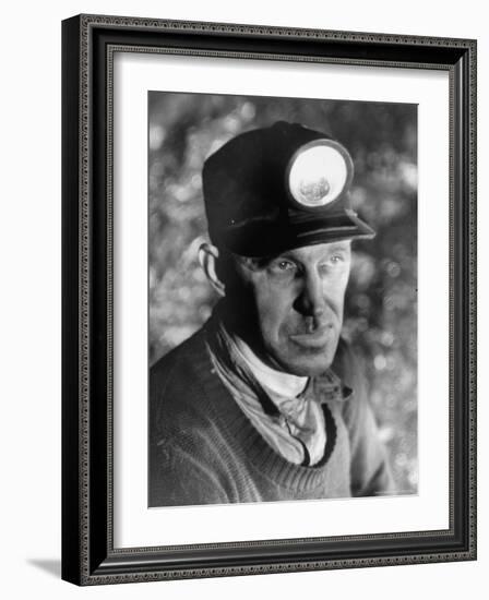 Close Up of Young Mining Foreman of English Descent in Tunnel of the Powderly Anthracite Coal Mine-Margaret Bourke-White-Framed Photographic Print