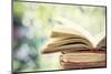 Close up on Old Book on Colorful Bokeh Background-melis-Mounted Premium Photographic Print