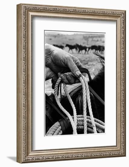 Close Up on Weather Beaten Hand of Whistle Mills Ranch Foreman Holding Rope-John Loengard-Framed Photographic Print