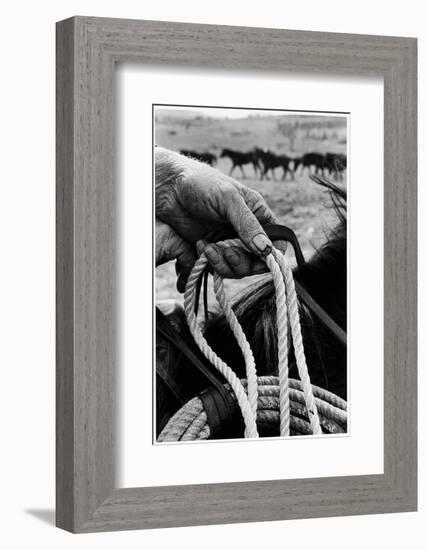 Close Up on Weather Beaten Hand of Whistle Mills Ranch Foreman Holding Rope-John Loengard-Framed Photographic Print