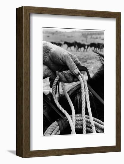 Close Up on Weather Beaten Hand of Whistle Mills Ranch Foreman Holding Rope-John Loengard-Framed Photographic Print