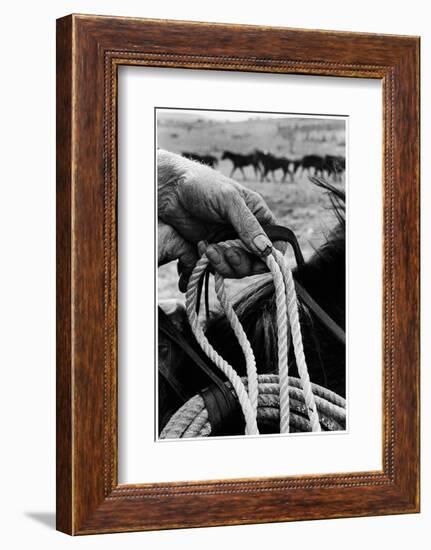 Close Up on Weather Beaten Hand of Whistle Mills Ranch Foreman Holding Rope-John Loengard-Framed Photographic Print