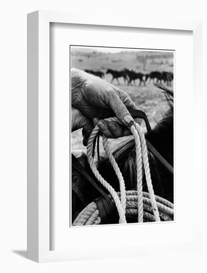 Close Up on Weather Beaten Hand of Whistle Mills Ranch Foreman Holding Rope-John Loengard-Framed Photographic Print