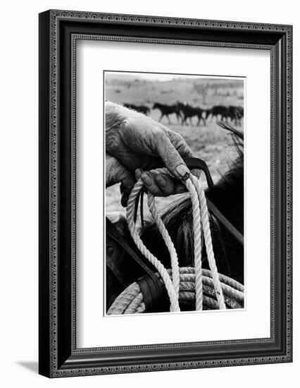 Close Up on Weather Beaten Hand of Whistle Mills Ranch Foreman Holding Rope-John Loengard-Framed Photographic Print