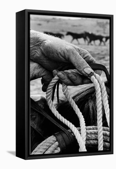 Close Up on Weather Beaten Hand of Whistle Mills Ranch Foreman Holding Rope-John Loengard-Framed Premier Image Canvas