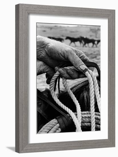 Close Up on Weather Beaten Hand of Whistle Mills Ranch Foreman Holding Rope-John Loengard-Framed Giclee Print