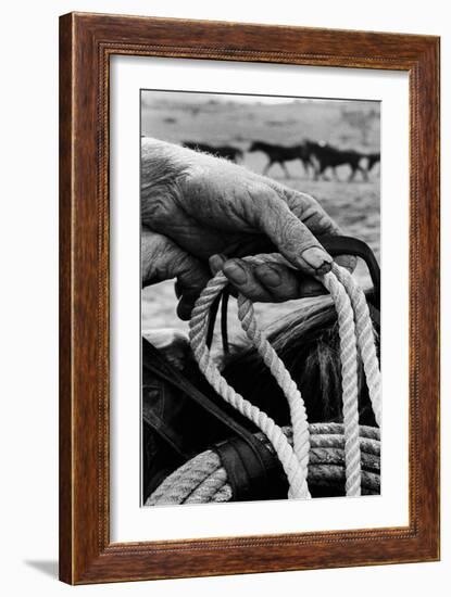 Close Up on Weather Beaten Hand of Whistle Mills Ranch Foreman Holding Rope-John Loengard-Framed Giclee Print