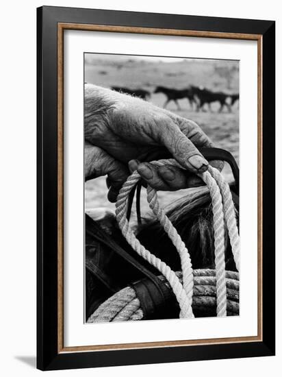 Close Up on Weather Beaten Hand of Whistle Mills Ranch Foreman Holding Rope-John Loengard-Framed Giclee Print