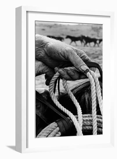 Close Up on Weather Beaten Hand of Whistle Mills Ranch Foreman Holding Rope-John Loengard-Framed Giclee Print